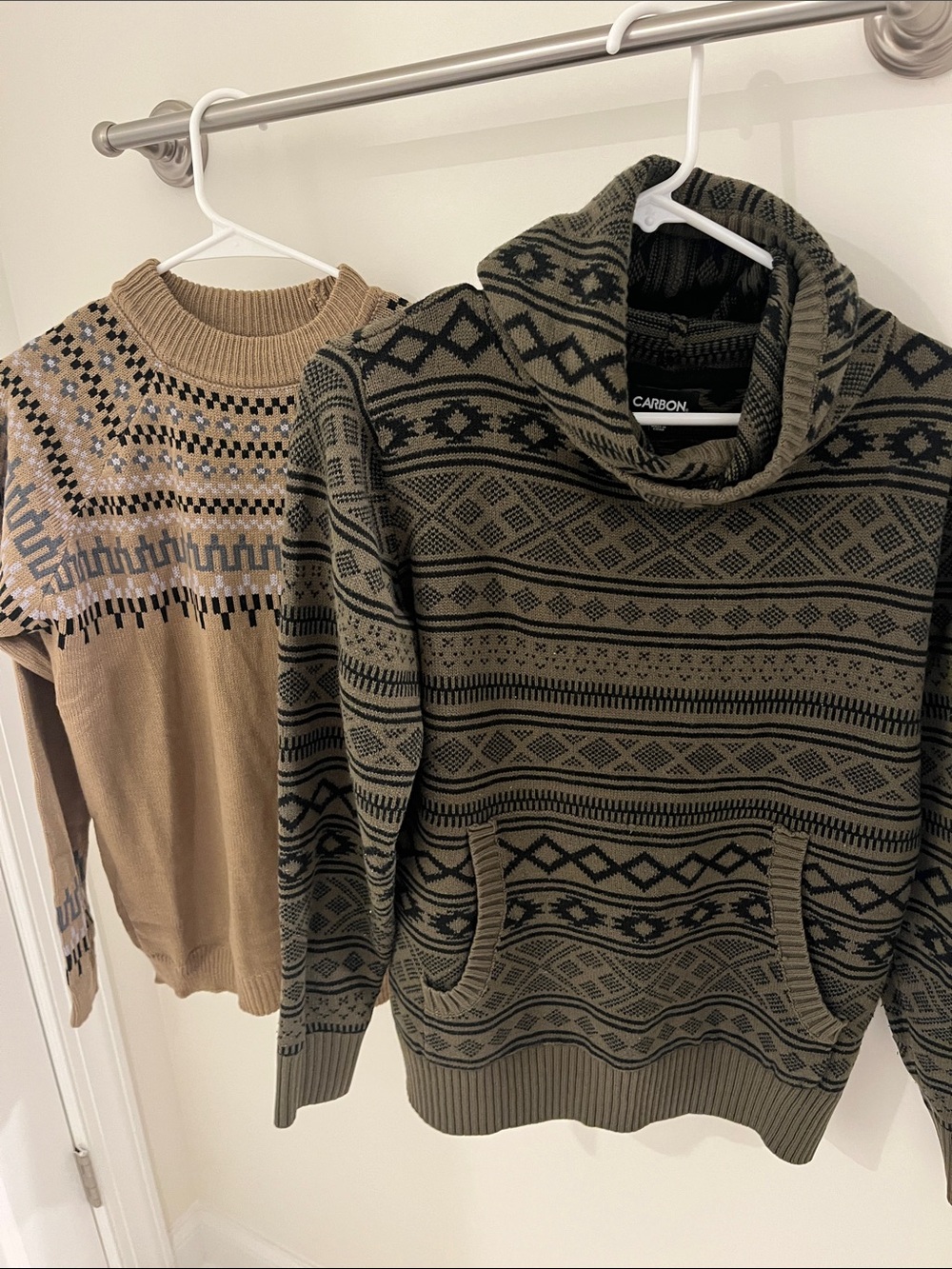Set of 2 Nordic Sweaters - Carbon Olive and Black Patterned Hooded Sweater